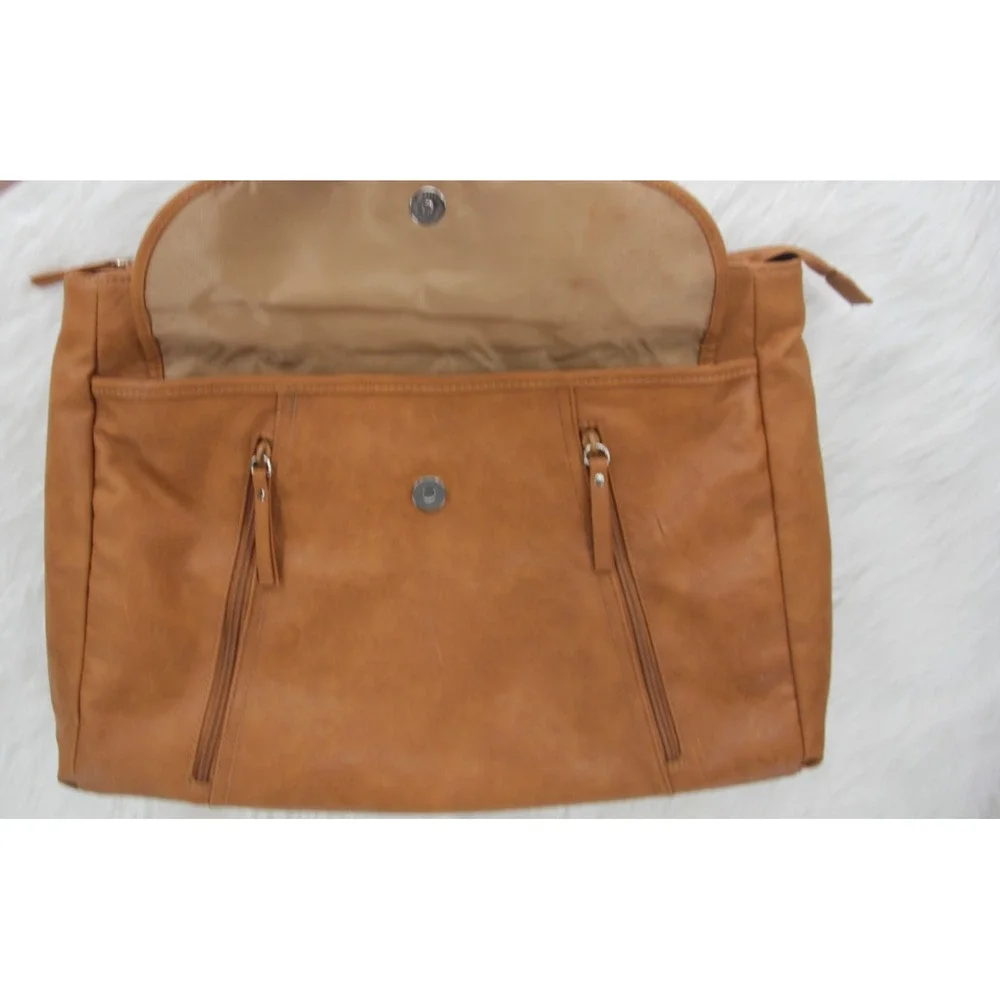 MultiSac Shoulder Purse Laptop Bag Tan Leather Look Several Compartments Classic